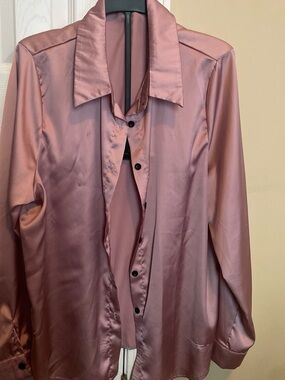 Satin Button-Up Blouse in Dusty Rose